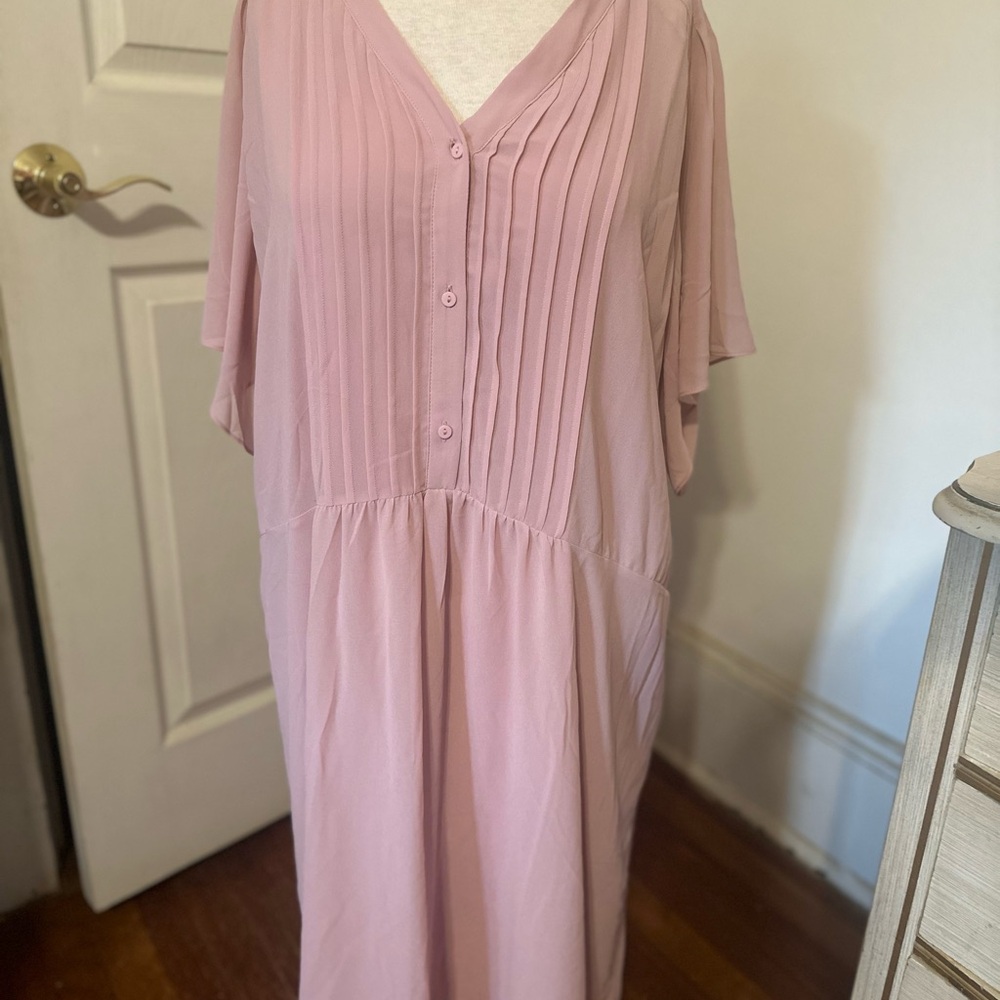 H&M Pink Pleated Midi Dress with Dolman Sleeves